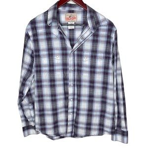 Mens Wrangler western cowboy plaid pearl snap button up shirt‎ size large